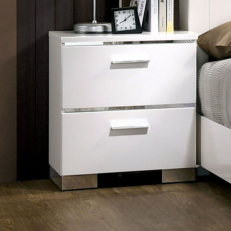 Streamdale High Gloss White Nightstand with USB Charger