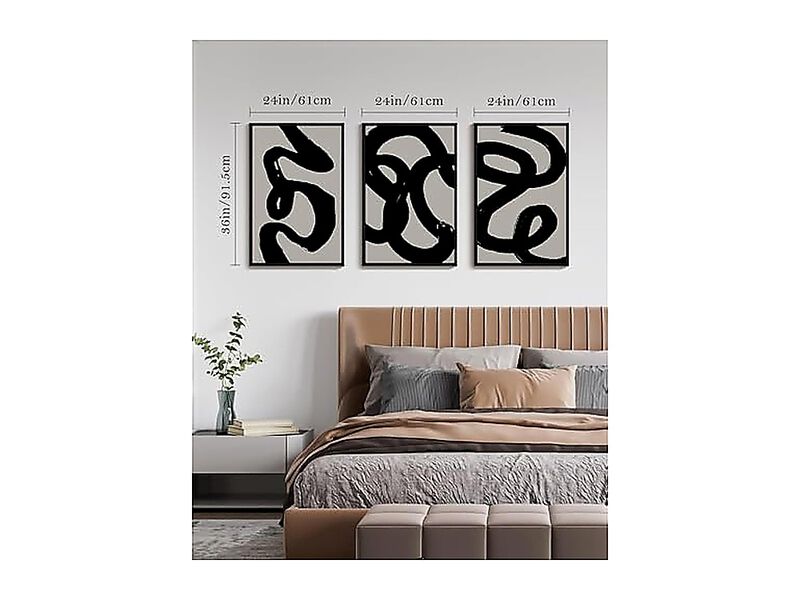 Black Abstract Wall Art Large 24 X 36 Inch Ink Wash Minimalist Lines Framed Room image number 1