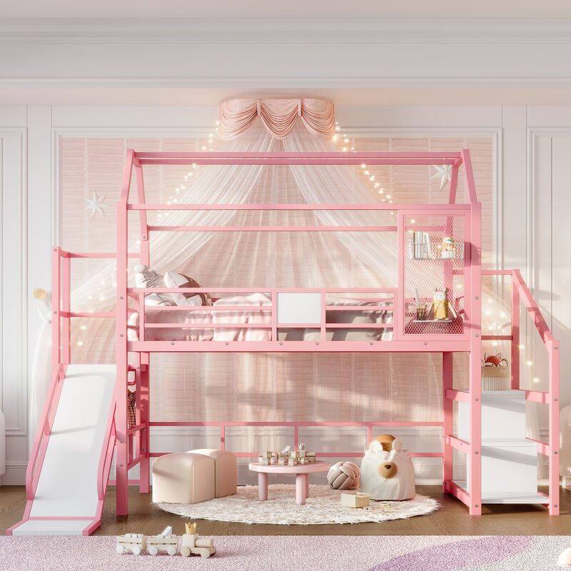 Merax Twin House Loft Bed with Slide & Stairs &ndash; Playful Adventure Meets Practicality image number 2
