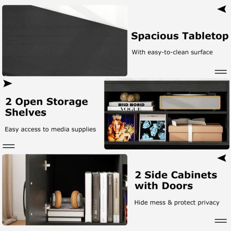 Hivvago TV Stand with Power Outlet and 2 Cable Holes for 65 Inch TVs-Rustic Brown