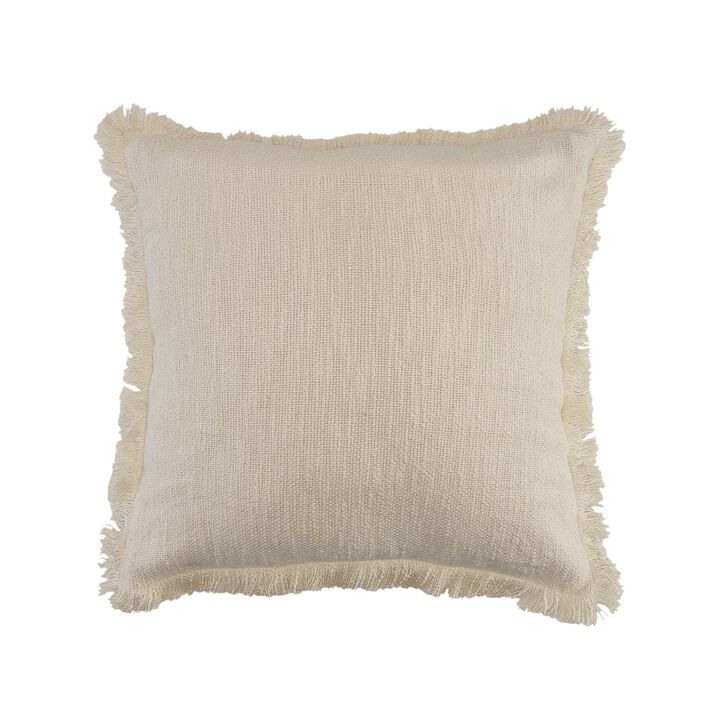 20" Cream Solid Hand Woven Square Throw Pillow