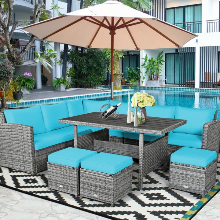 Hivvago 7 Pieces Outdoor Wicker Sectional Sofa Set with Dining Table