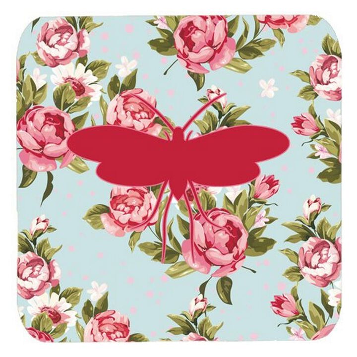 Caroline's Treasures BB1058-RS-BU-FC Moth Shabby Chic Blue Roses Foam Coasters (Set of 4), 3.5 H x 3.5 W, Multicolor