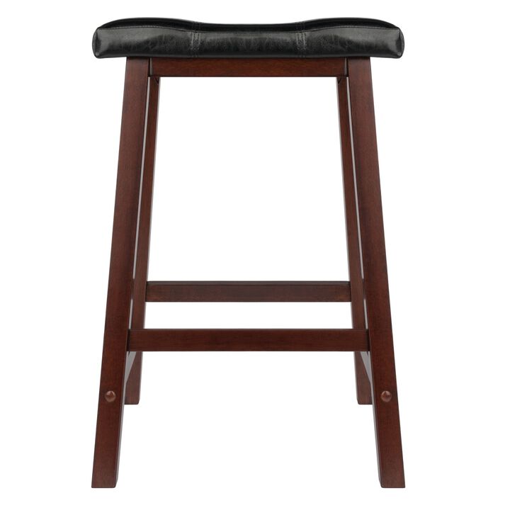 Mona Cushion Saddle Seat Counter Stool, Black and Walnut