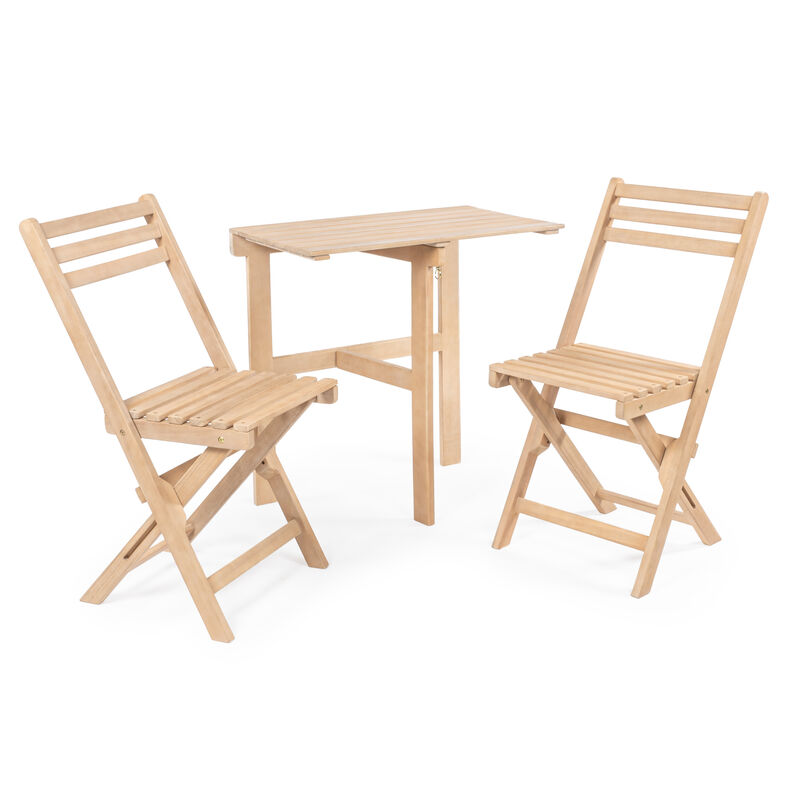 Nerja Modern Traditional 3-Piece Acacia Wood Half-Rectangular Outdoor Folding Bistro Set