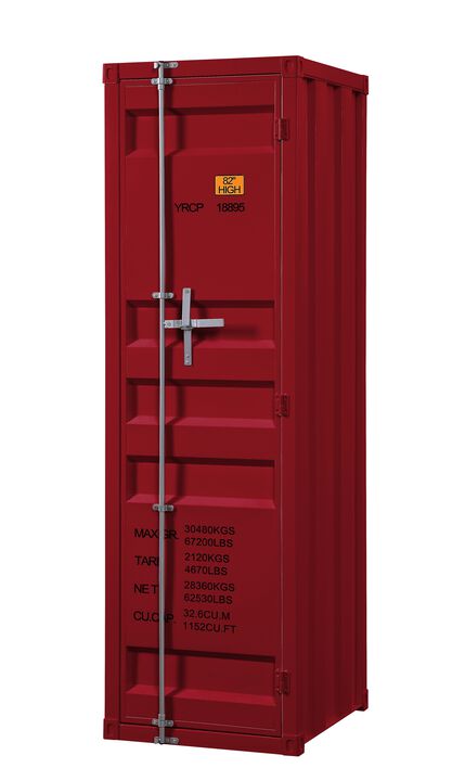 Single Door Wardrobe with Double Storage Compartment and Cremone Bolt, Red - Benzara