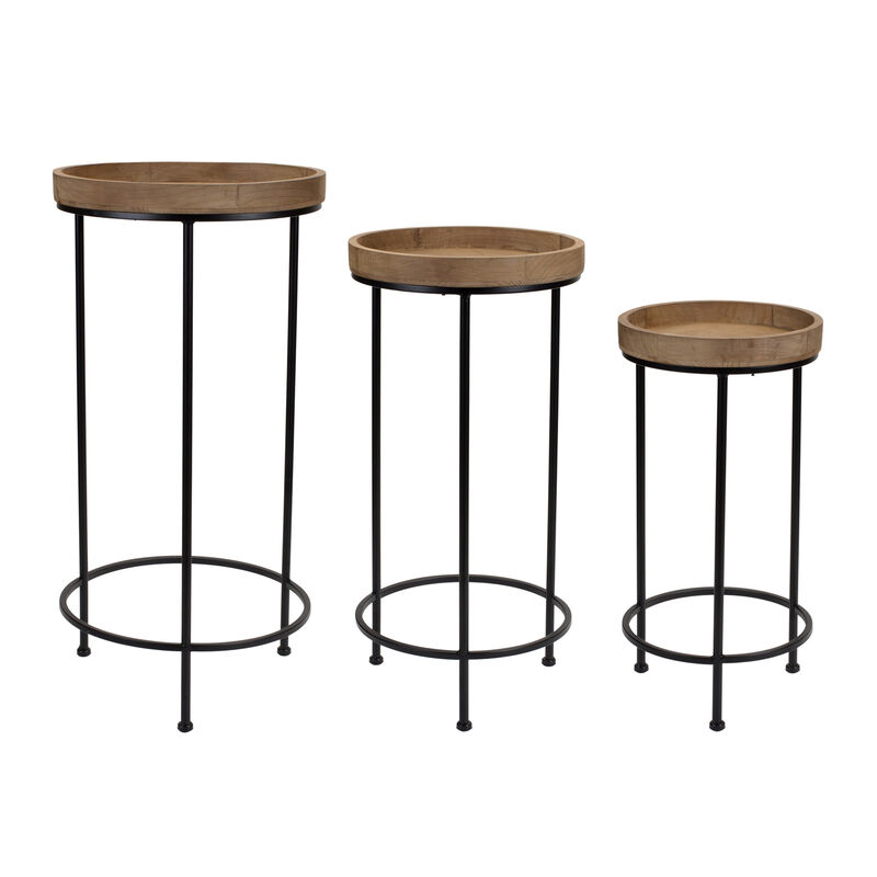 Hivvago Set of Three 29 Inch Black And Brown Round End Tables