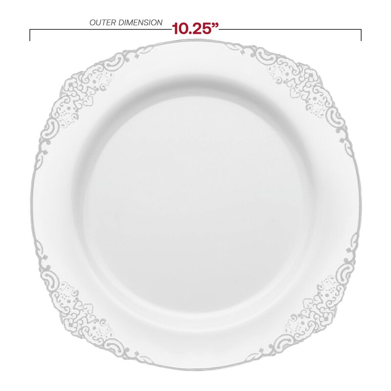 White with Silver Fancy Round Plastic Dinnerware Value Set (120 Sets) image number 2