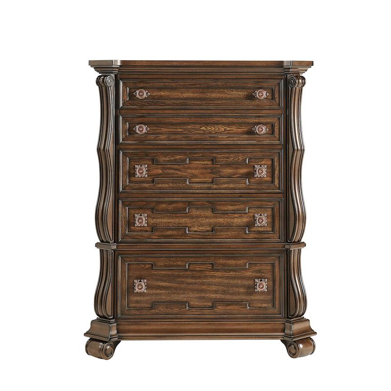 Best Master Furniture Belvedere 54" Traditional 5-Drawer Tallboy Chest, Carved Wood - Dark Cherry image number 0