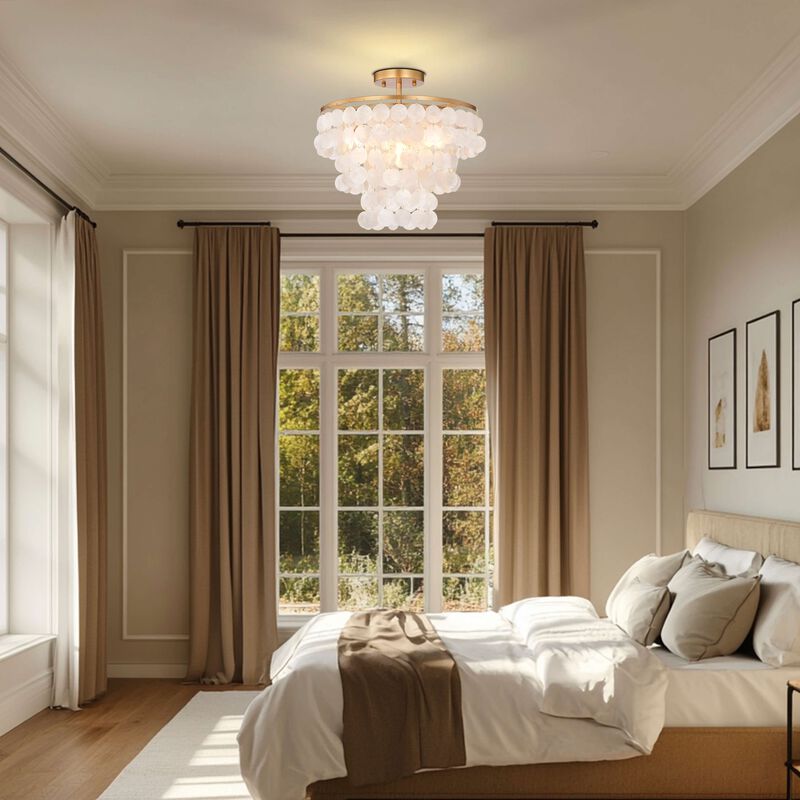 Pilar 4-Light Glossy Bronze Finish Natural White Shell Flush Mount image number 2