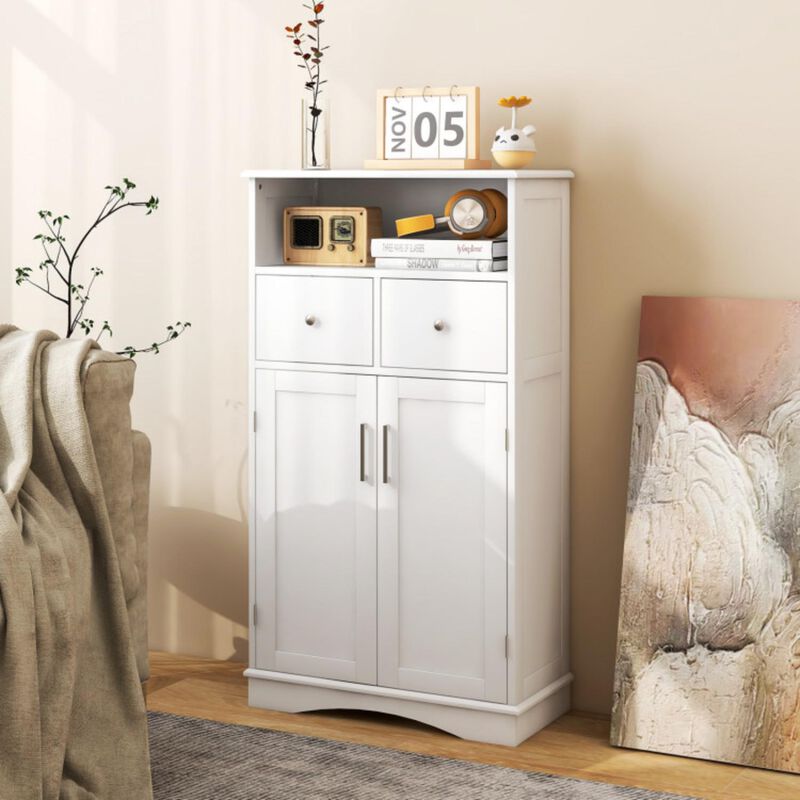 Hivvago 2 Doors Freeestanding Bathroom Floor Cabinet with 2 Drawers and Adjustable Shelves