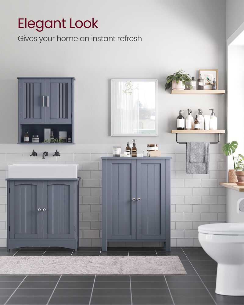 Bathroom Floor Storage Cabinet with Double Door Adjustable Shelf