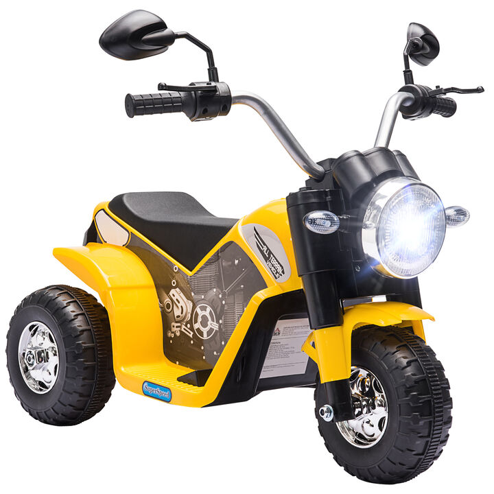 BreeBe Electric Motorcycle, 6V Battery Powered Ride-On Dirt Bike 3-Wheels Motorbike with Horn Headlights Realistic Sounds Speed