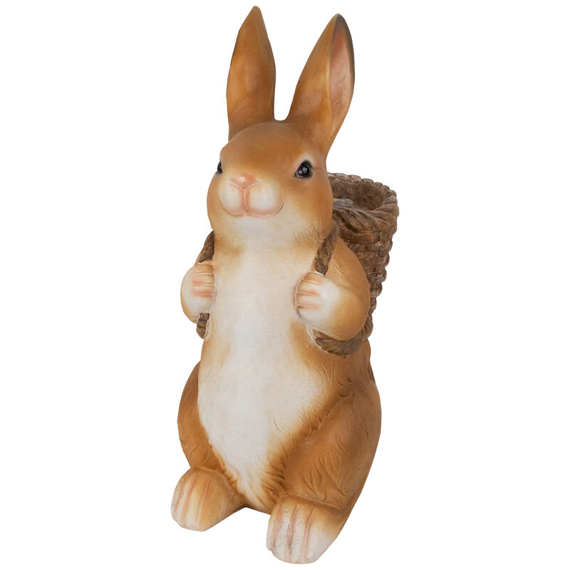 Standing Bunny Carrying a Basket Outdoor Garden Statue - 16.75"
