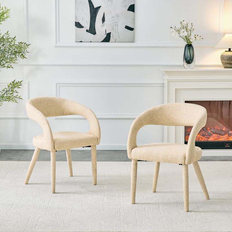 Set of 2 dining chairs, sherpa upholstered open back dining chairs with hollow back, modern metal frame accent chairs for dining room image number 3