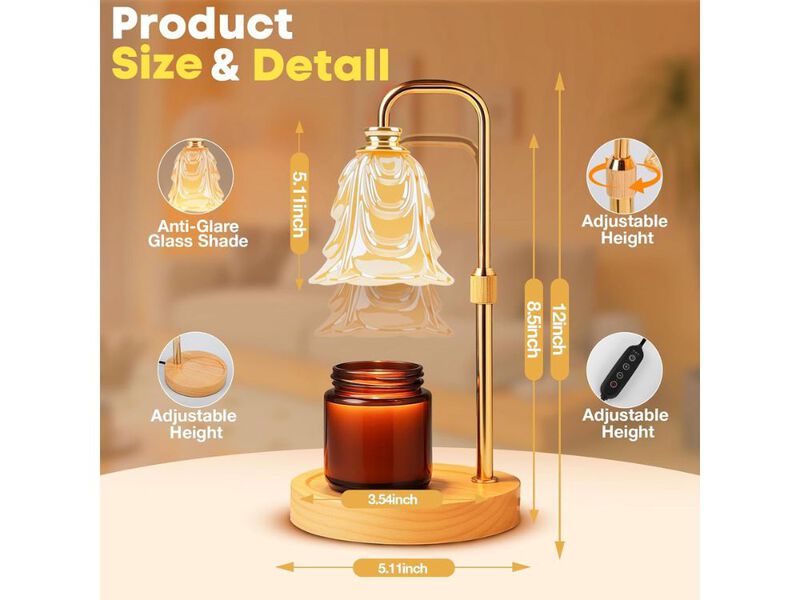 Candle Warmer Lamp with Timer Dimmer Adjustable Height Wax Melt Lamp image number 2