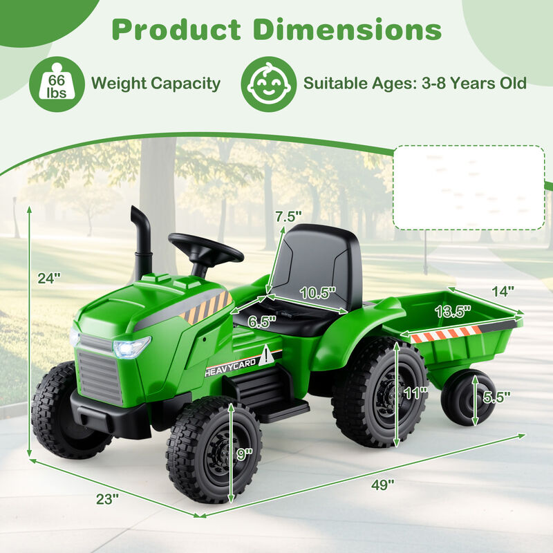 12V Electric Kids Ride-On Tractor with Trailer and 3-Gear Driving System image number 2