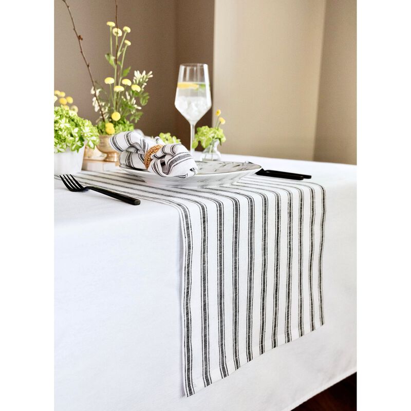 Solino Home Capri Ticking Stripe 100% Linen Table Runner &ndash; Handcrafted, Machine Washable, Perfect for Holiday and Everyday Dining
