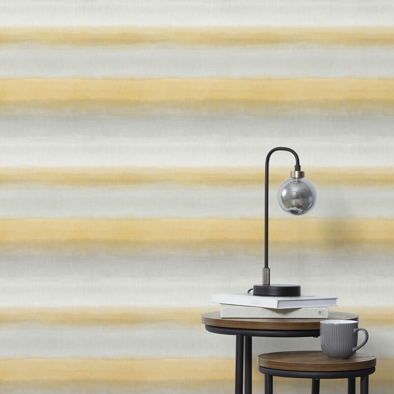 Freya Yellow Washed Stripe Wallpaper image number 2