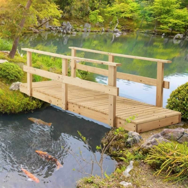 Outdoor Wooden Garden Bridge with Hand Rails for Yard and Pond
