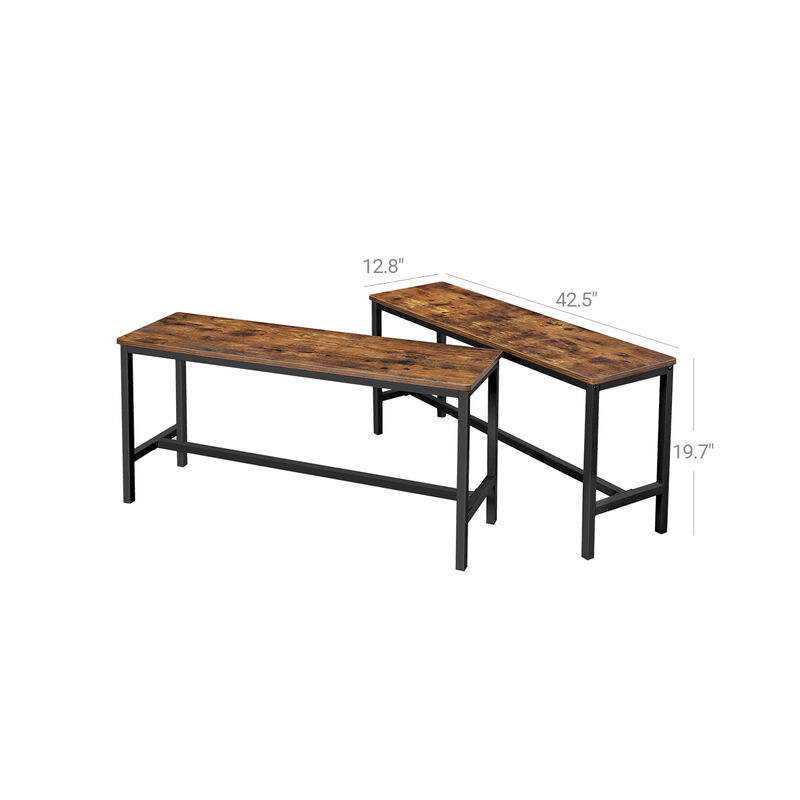 Set of 2 Rustic Brown Dining Table Benches for Kitchen and Dining Room image number 2