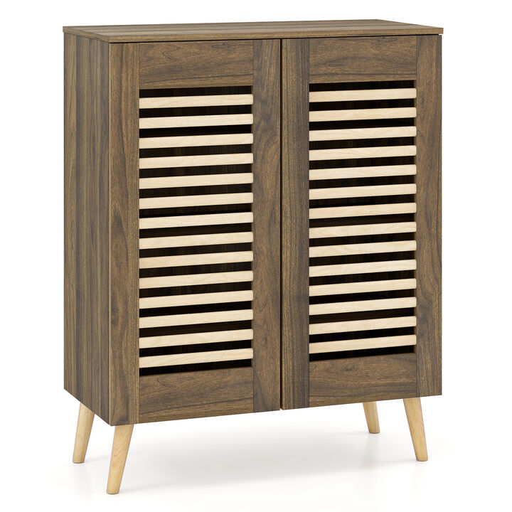 Shoe Storage Cabinet with Louvered Doors and Removable Shelves for Easy Organization