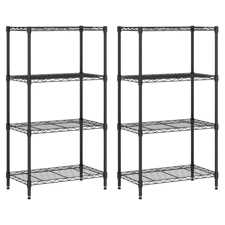 4 Tier Metal Storage Rack Set of 2 with V Shaped Wire Shelves for Home-Black