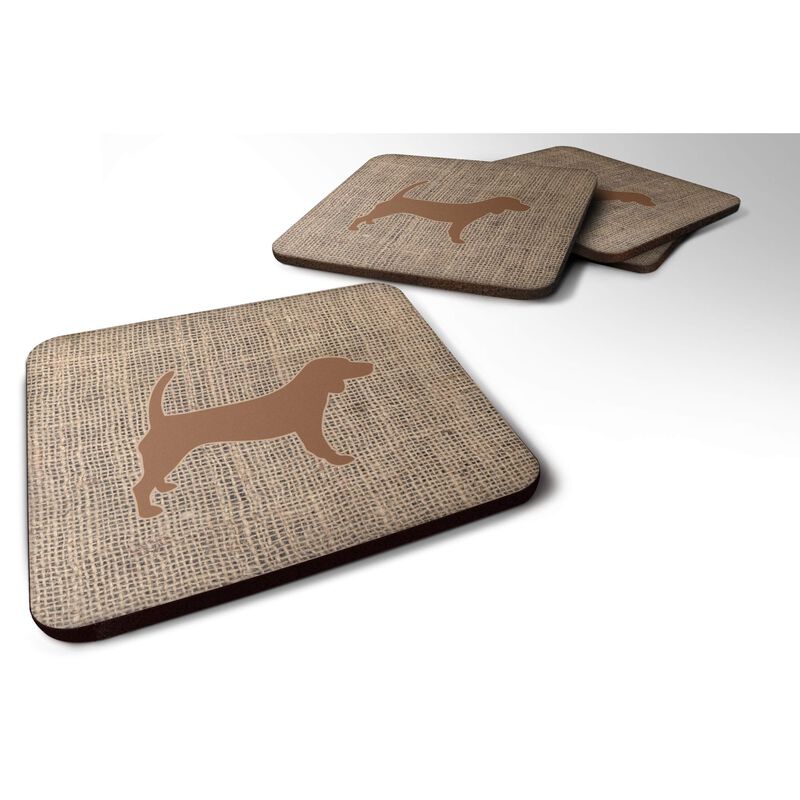 Caroline's Treasures BB1087-BL-BN-FC Beagle Burlap and Brown Foam Coasters (Set of 4), 3.5 H x 3.5 W, Multicolor
