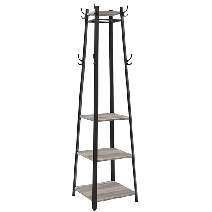 Coat Rack Stand with 3 Shelves for Entryway Organizer Storage