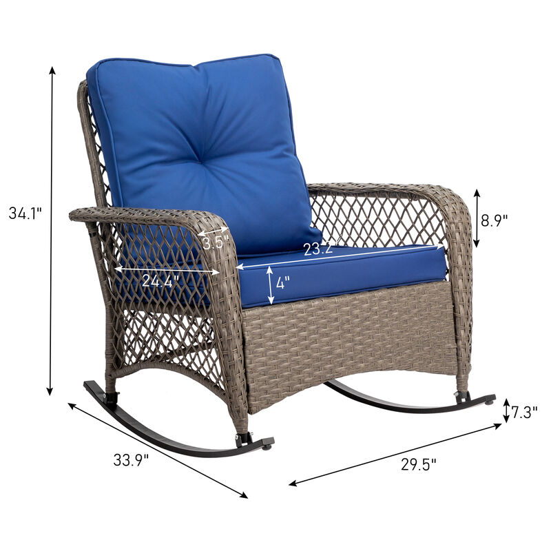 Outdoor Wicker Rocking Chair with Blue Cushion &ndash; Lightweight and Stylish Garden or Balcony Chair image number 4