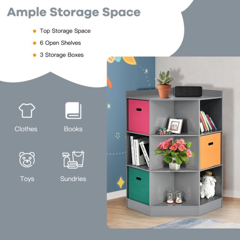 Hivvago 3-Tier Kids Storage Shelf Corner Cabinet with 3 Baskets
