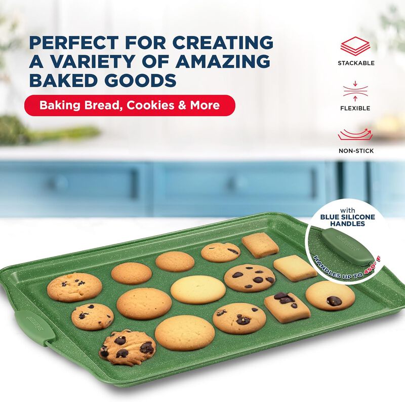 BAKKEN Kitchen Baking Pan Set - Nonstick Coating, Carbon Steel Bakeware Sets with Silicone Handles, Baking Kitchen Essentials, PFOA, PFOS, PTFE Free, Oven Safe Tray (Up To 450° F), Set of 6