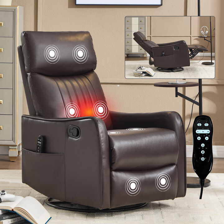 Faux Leather Heat Massage Manual Recliner Chair with Rocker and Swivel in Fabric for Living Room