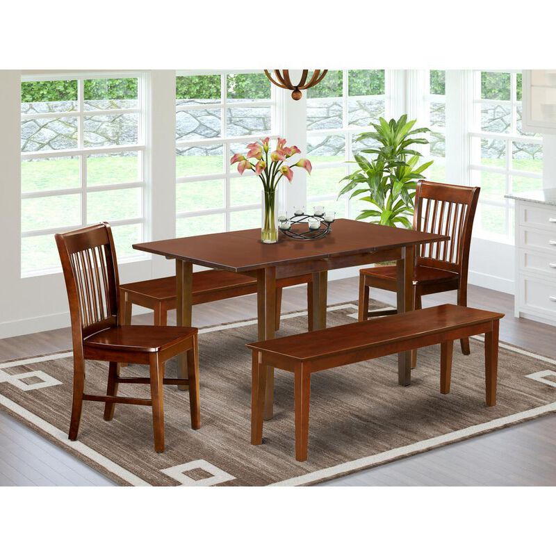 5 Pc Kitchen Table with bench set - Table plus 2 Kitchen Chairs and 2 Benches