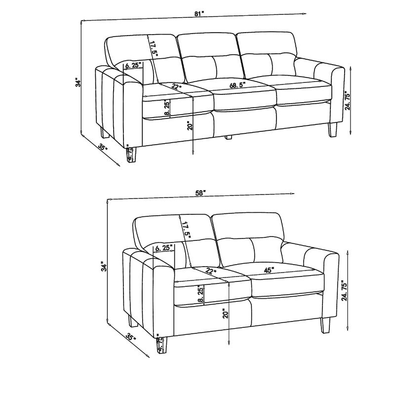 Secy 2pc Sofa and Loveseat Set, Brown Faux Leather, Pine Wood Frame image number 7