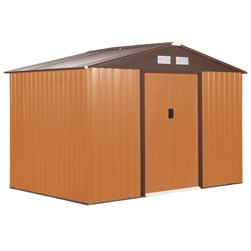 Brown Yard Organizer: 9'x6' Metal Storage Shed with Sliding Doors