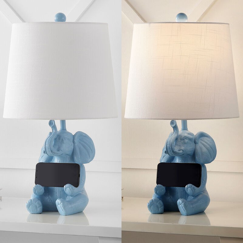 Kairi Modern Shabby Chic Resin/Iron Happy Elephant LED Kids' Table Lamp with Phone Stand