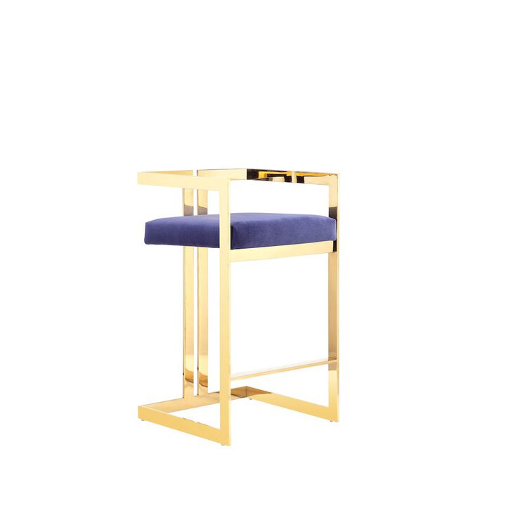 Pangea Home Kenzie Counter Stool Gold/Navy Velvet