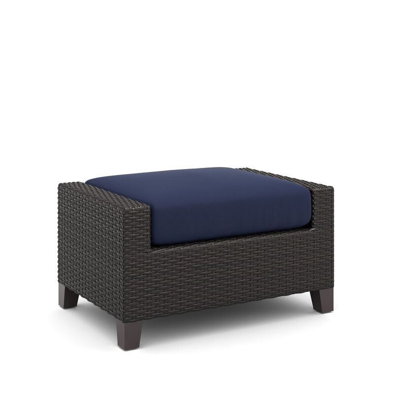 Kyl Outdoor Ottoman Set of 2, 29 Inch Blue Cushioned Top w Woven Gray - Benzara