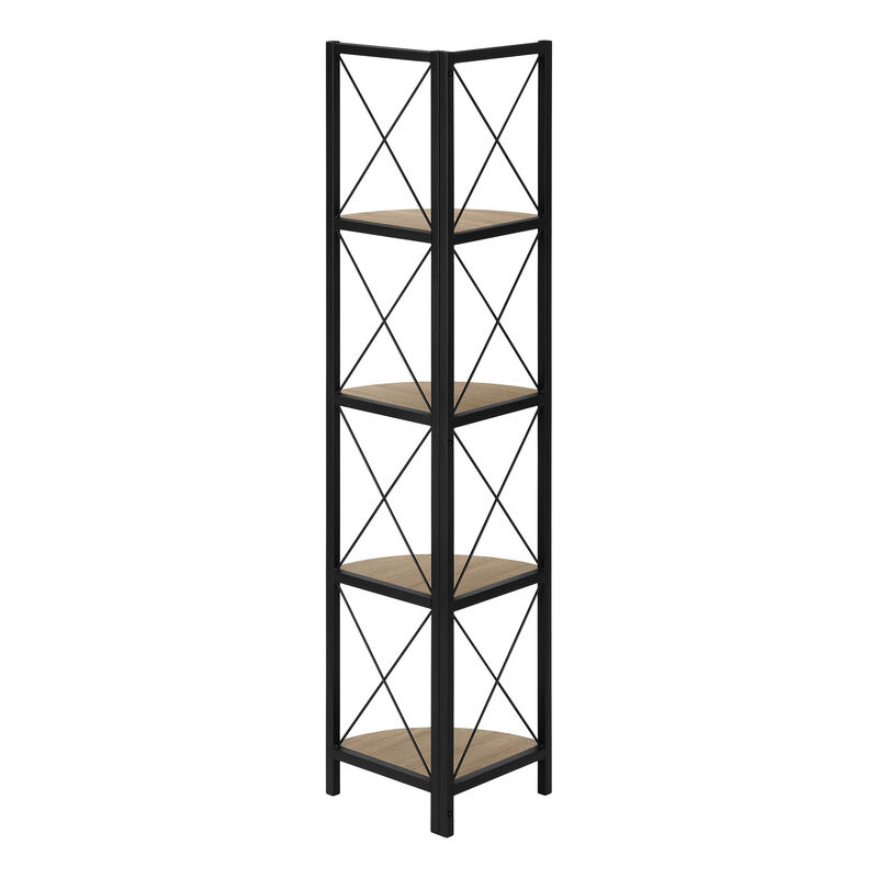 Monarch Specialties I 3648 Bookshelf, Bookcase, Etagere, Corner, 4 Tier, 60"H, Office, Bedroom, Metal, Laminate, Brown, Black, Contemporary, Modern