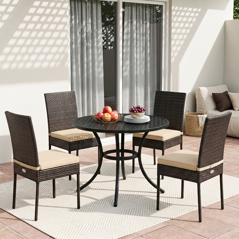 Outdoor Rattan Wicker Dining Chairs Set of 4 with Cushioned Seats image number 3