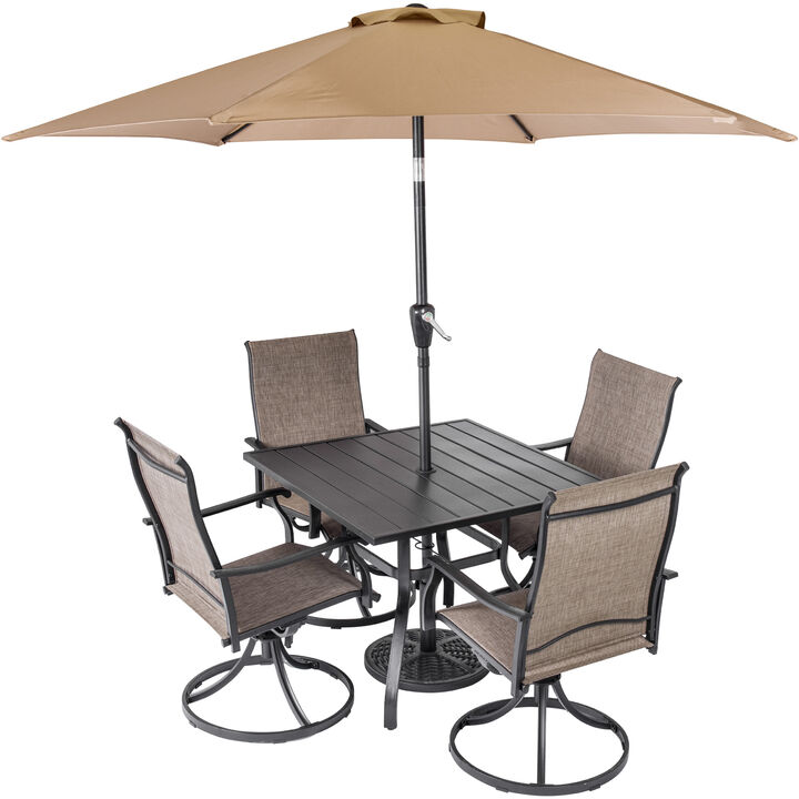 Sour Citrus 7-Piece Outdoor Patio Dining Set  Swivel Chairs and Square Outdoor Table With Umbrella & Base