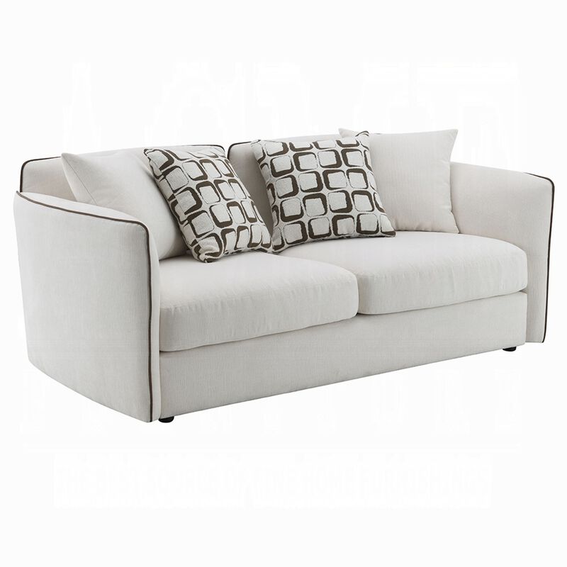 Yoda Loveseat with 4 Pillows, Foam Beige Chenille, Brown Trim, 73 Inch image number 0