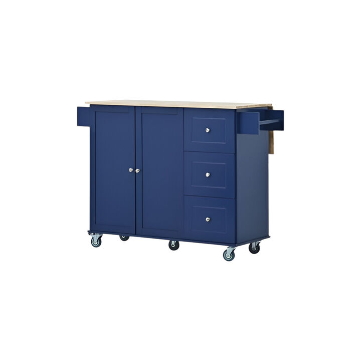 Rolling Mobile Kitchen Island with Drop Leaf  Solid Wood Top, Locking Wheels & Storage Cabinet
