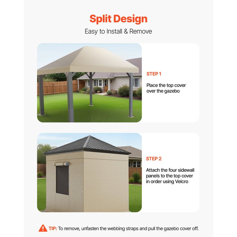PE Gazebo Winter Cover with Sidewalls, Double-Tier Roof & Mesh Window Enclosure-Beige image number 8