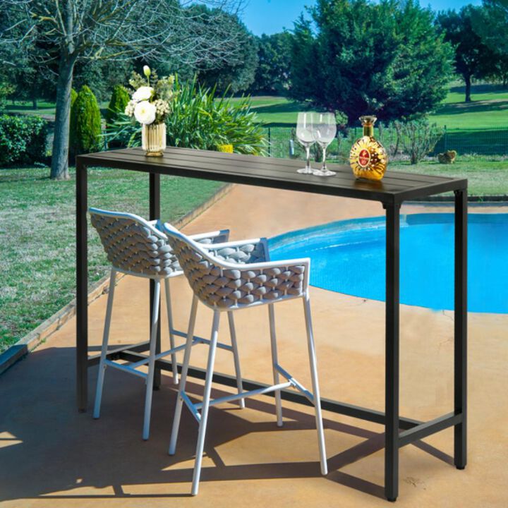 Outdoor Bar Table Rectangular Narrow Counter Height Table with Adjustable Feet for Patio or Balcony