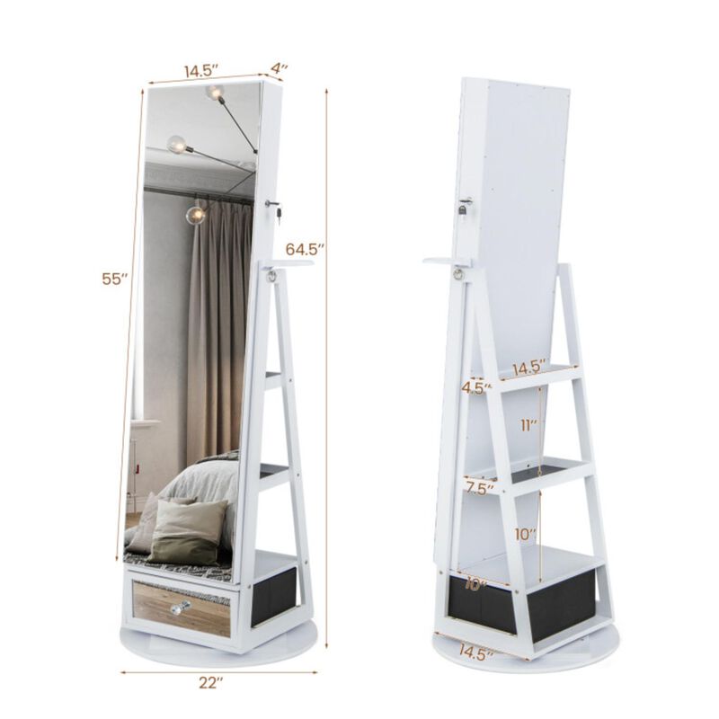 Hivvago Lockable 360° Swivel Jewelry Cabinet with Full-Length Mirror LED Lights