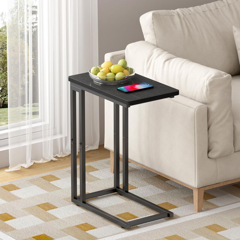 Yusong C Shaped End Table, Couch Side Table That Slide Under Sofa Bed, Small Table for Small Spaces, Skinny Overbed Table, Coffe