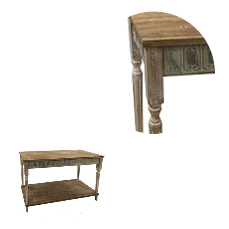 47 Inch Wood Console Table, 1 Open Shelf, Embossed Details, Weathered Brown-Benzara image number 4