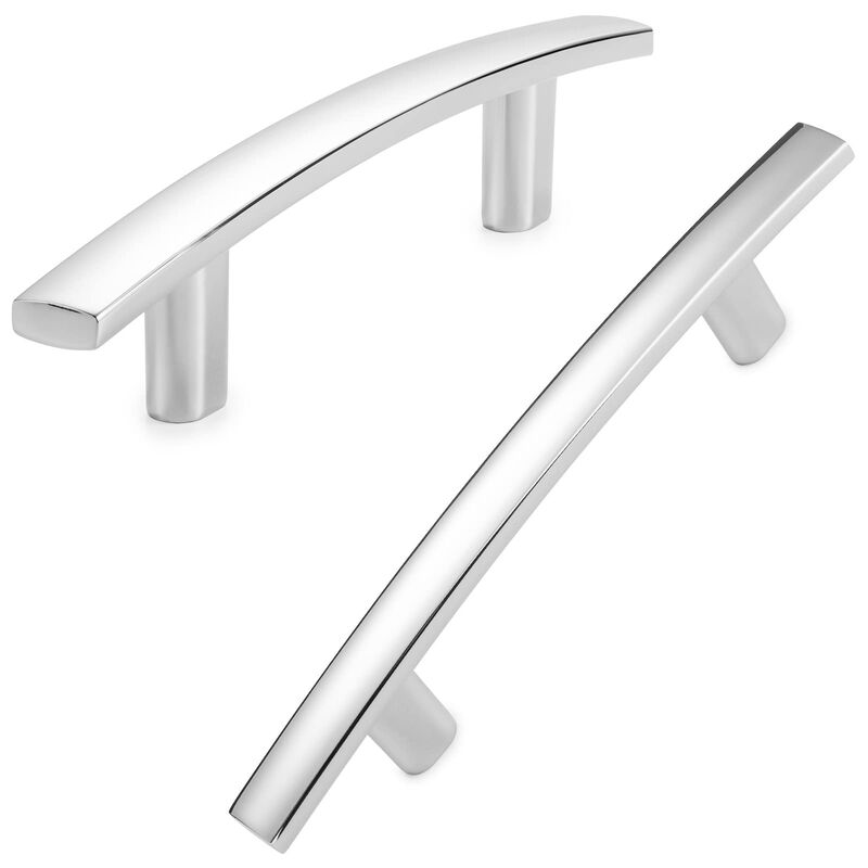 KOOFIZO Solid Curved Bar Cabinet Pull - Chrome Furniture Arch Handle, 3 Inch/76mm Screw Hole Center, 10-Pack for Kitchen Cupboar